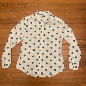 Boden White Buttondown with Blue Polka-Dots